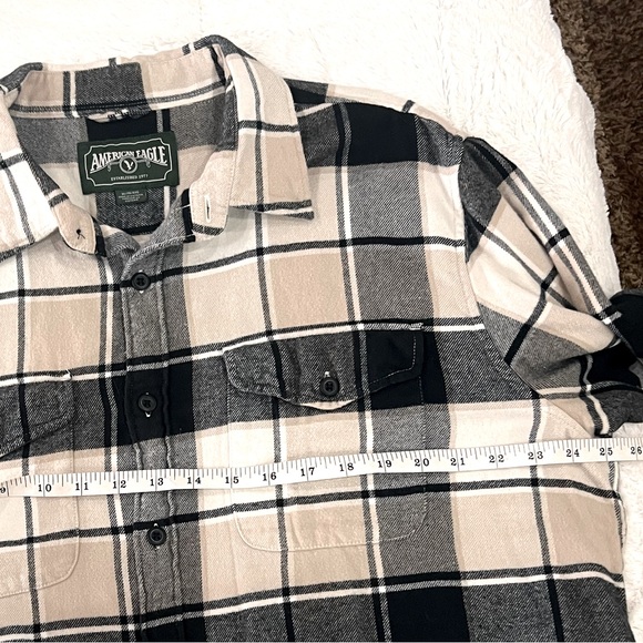 American Eagle Mens XL Black Tan Soft Flannel Longsleeved 2 Pocket Button Shirt - Picture 6 of 14